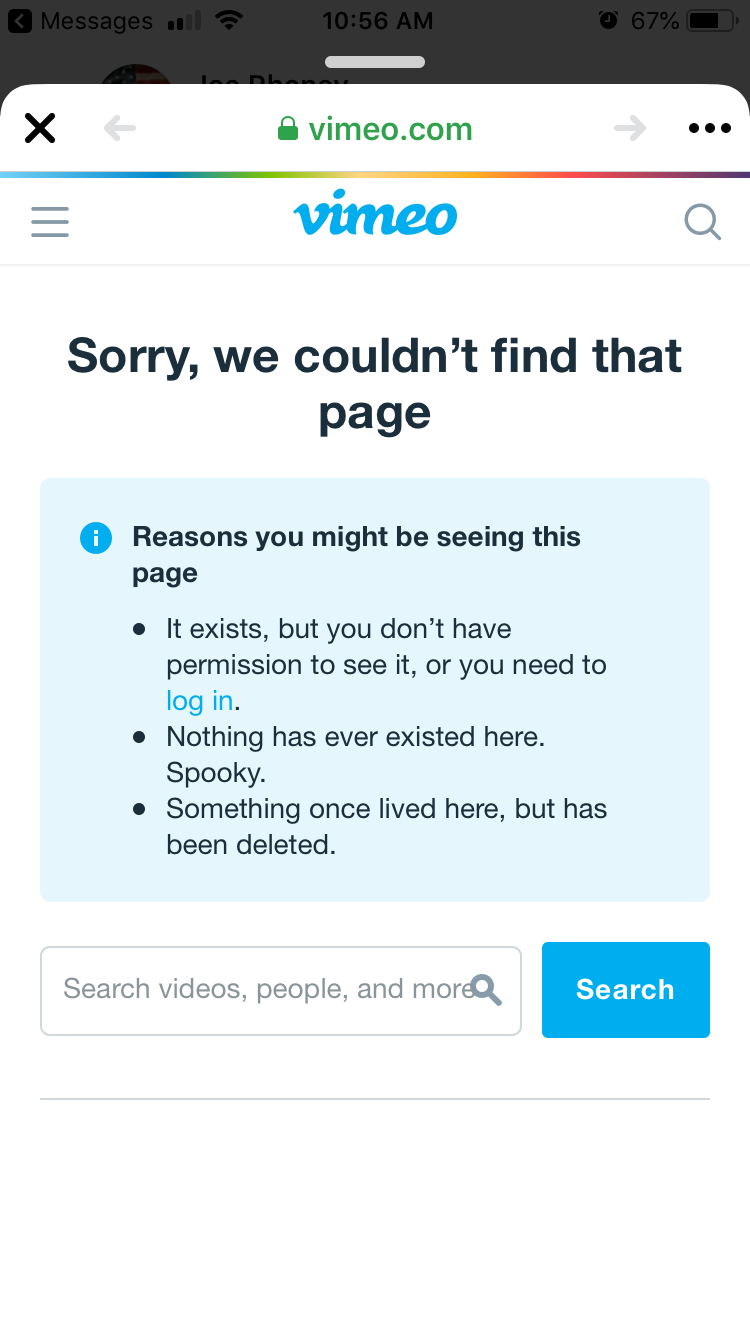 Vimeo censorship: Sorry, we couldn't find that page